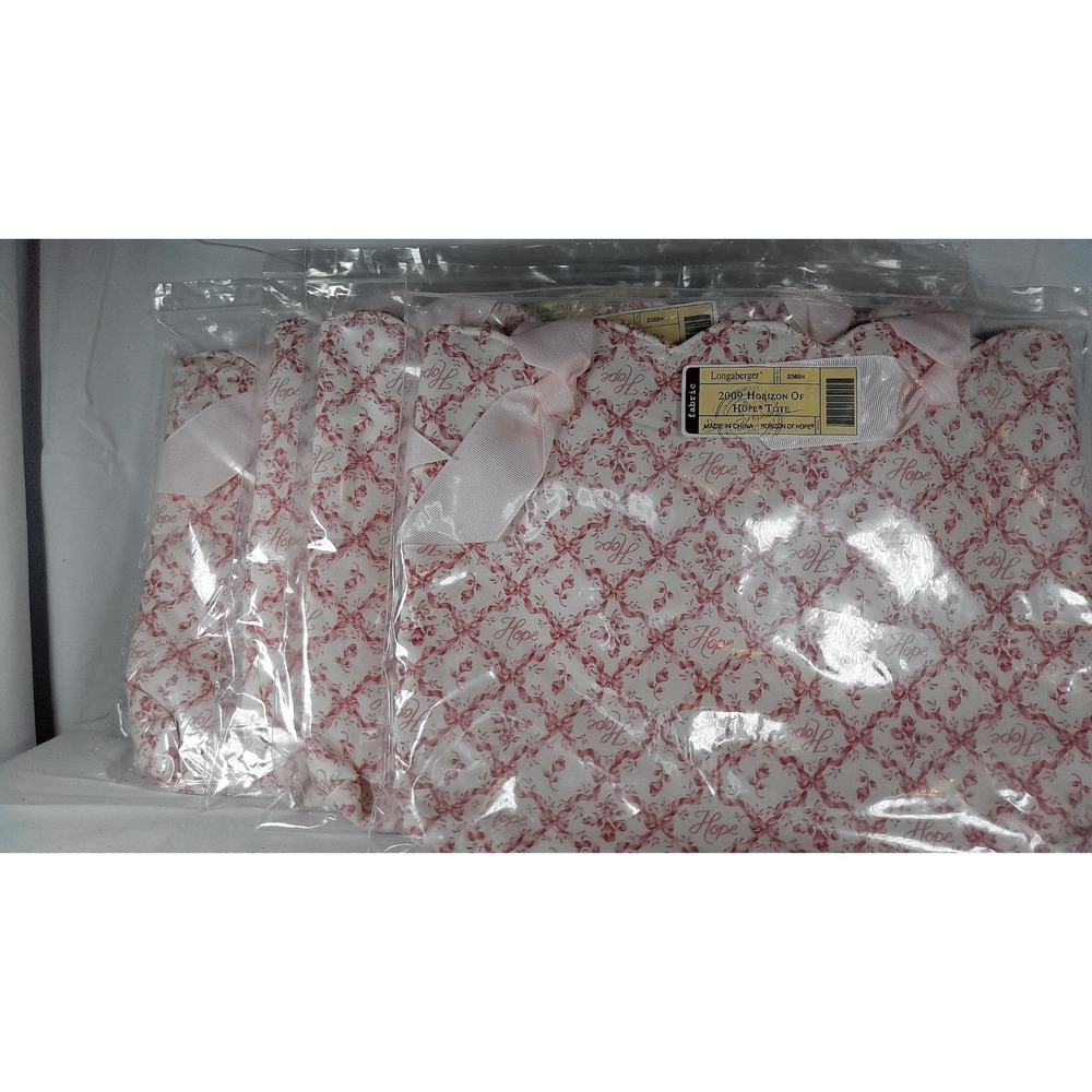 Set of 4 - Longaberger Horizon of Hope‎ Pink Floral Ribbon Tote Bag NWT